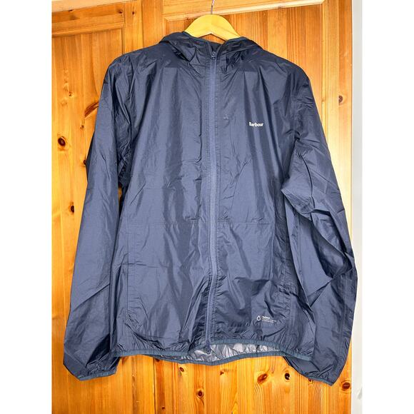 Barbour Grizedale Waterproof Hooded Rain Jacket Mens Large Navy Outdoors Hiking - Picture 5 of 12